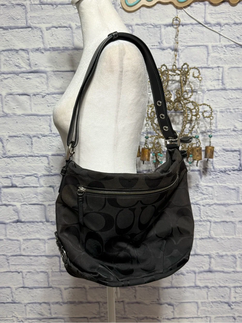 COACH F15067 Signature Duffle Logo Crossbody Bag Top Zip Black